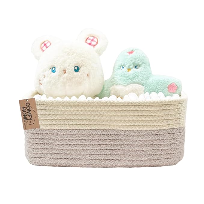 COMFY-HOMI 13" x 8.5" x 5.1" Storage Baskets for Organizing | Cotton Rope Woven Basket | Toy Storage Bin Box | Basket for Shelves,1 Pack,light brown
