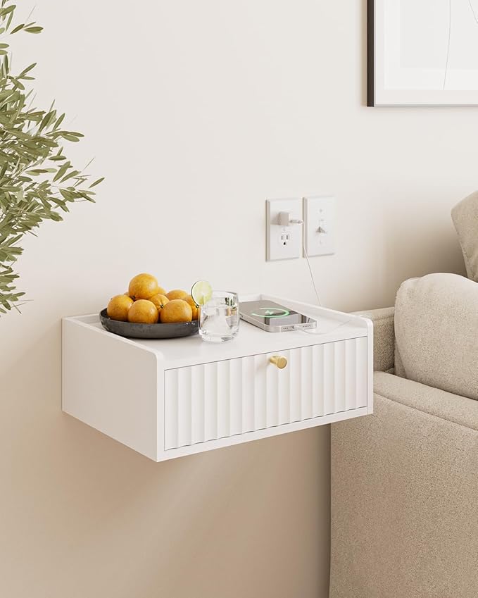 Floating Nightstand,Wall Mounted Night Stand with Drawer,Small Floating Shelves,Floating Wood Bedside Table for Bedroom、Living Room、Bathroom