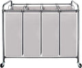 STO STO Laundry Sorter 4 Section, 4 Bag Laundry Hamper, Rolling Laundry Cart, Laundry Basket with Heavy Duty Lockable Wheels and Removable Bag for Clothes Storage, Gray