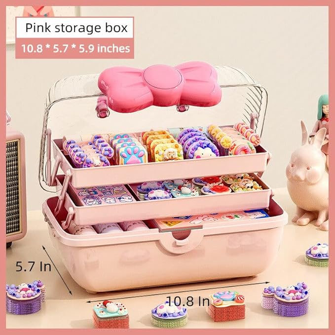 Bow Knot Hair Accessories Organizer Box Cute Dust Proof Childrens Jewelry Storage Box 3 Layers Plastic Storage Box for Hair Clips,Headbands,Hair Bands,Jewelry,Etc