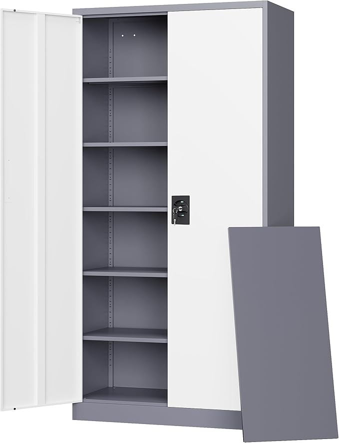 Letaya Metal Garage Storage Cabinets with Lock Door and Adjustable Shelves, Steel Tool Cabinets for Home,Office,Warehouse Organisieren (Gery White, 72" H)