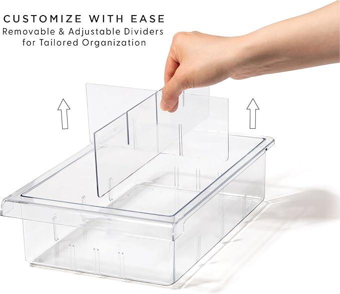 BINO | Pull-out Fridge Organizer | THE HANGER COLLECTION | Fridge Drawer Organizer with 2 Dividers | Clear Pantry Drawer Organizers | Shelf Holder Storage Drawers for Fruits, Veggies & Drinks