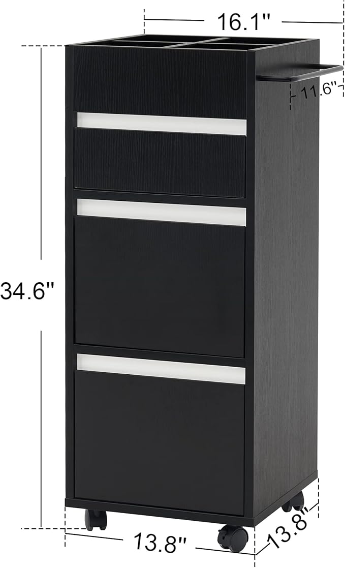 BarberPub Salon Trolley with Drawers Barber Cart Storage Cabinet Beauty Organizer Spa Equipment 2039 (Black)