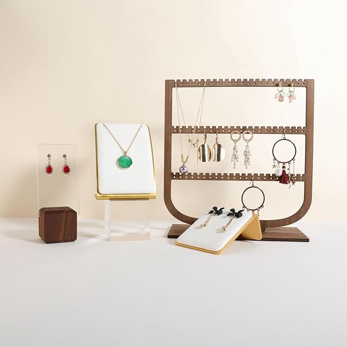 GemeShou White Necklace display stand, Velvet Jewelry necklace display holder for selling, small metal earring neck storage organizer, online jewelry photography props【White】