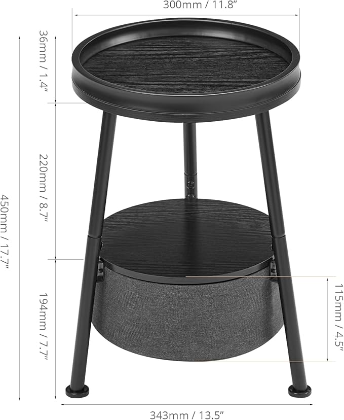Round End Table, 11.8*17.8' Round Sofa Table, Small Round Table, Small Coffee Table, Living Room Bedroom
