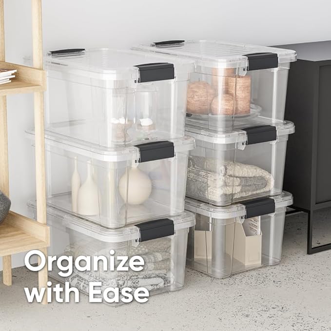 Superio Clear Storage Boxes with Lids, 14.25 Quart Plastic Container Bins for Organizing, Stackable Crates, BPA Free, Non Toxic, Odor Free, Organizers for Home, Office and Dorm, 8 Pack