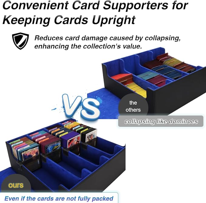 Venssu Card Storage Box For Trading Cards With Dedicated Card Supporters,3000+ Mtg Deck Box With 24 Colorful Divider Tabs,Trading Card Storage Fits For Magic Game Cards (Black and Blue)