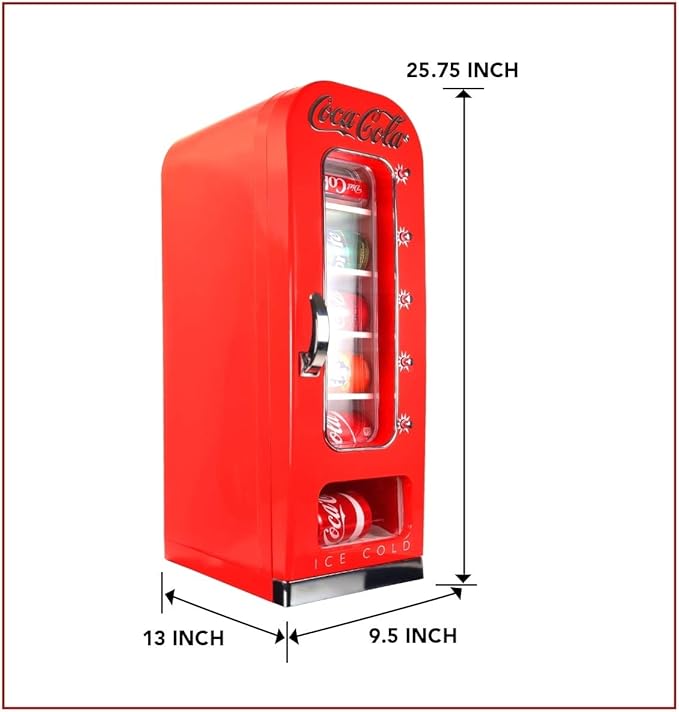 Coca Cola Mini Fridge - 10 Can Refrigerator for Bedroom Skincare Office, Portable Table Top Beverage Cooler, 12V 110V Refrigerador For Drinks, Soda, Wines, Use In Car, Dorm, Outdoor