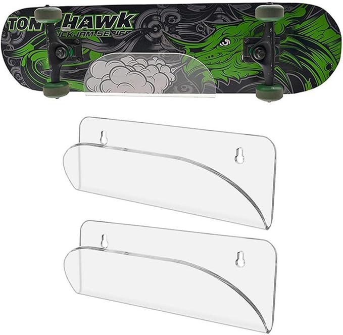 BiJun Skateboard Wall Mount Display Rack Skateboard Hanger Wall Mount Deck Clear Display and Storage Longboard Deck Horizontal Display Stand