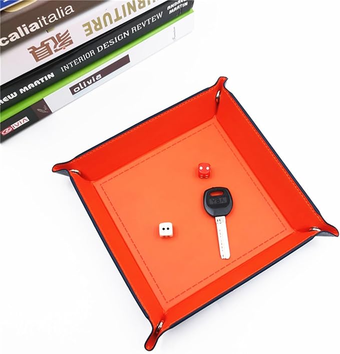 siduater Valet Tray Desktop Storage Organizer – Vegan Leather Catchall Bedside Vanity Tray Nightstand Caddy Holder for Remote Controller, Watch, Keys, Phone, Wallet, Coin, Jewelry (Orange/Black)