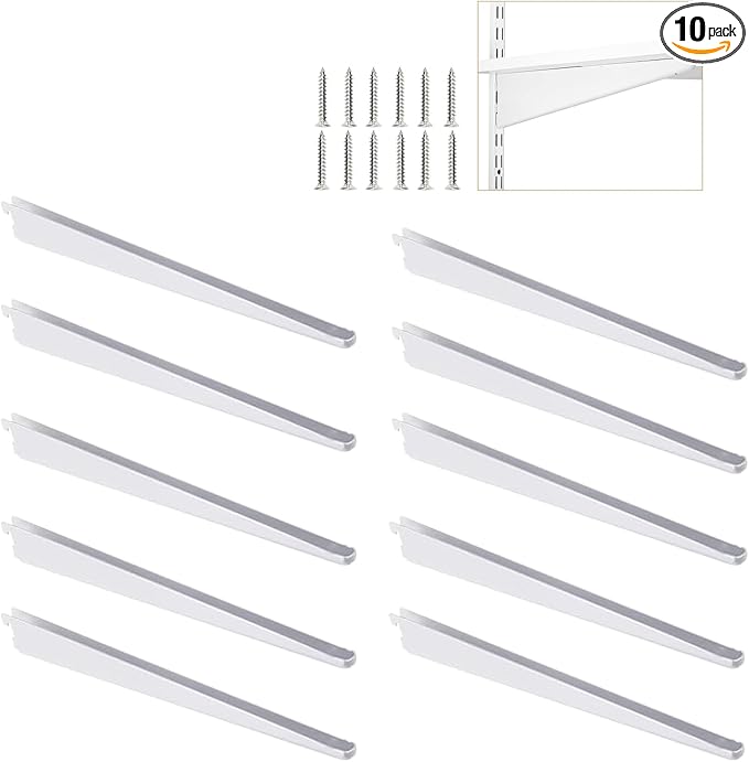 10 Pack 7‑Inch Adjustable Wire Shelf Brackets – Heavy‑Duty Double‑Track Closet & Wall Shelving System Supports（White）