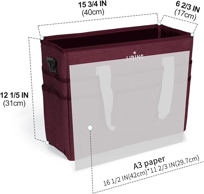 JJRING Craft Organizer Tote Bag, Large Art Storage Caddy with Multiple Pockets, Dark Red Sewing Bag for Art, Craft, Scrapbooking, School, Medical, and Office Supplies Storage