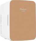 Cooluli 10L Mini Fridge for Bedroom - Car, Office Desk & College Dorm Room - 12v Portable Cooler & Warmer for Food, Drinks, Skincare, Beauty & Makeup - AC/DC Small Refrigerator with Glass Front, Gold
