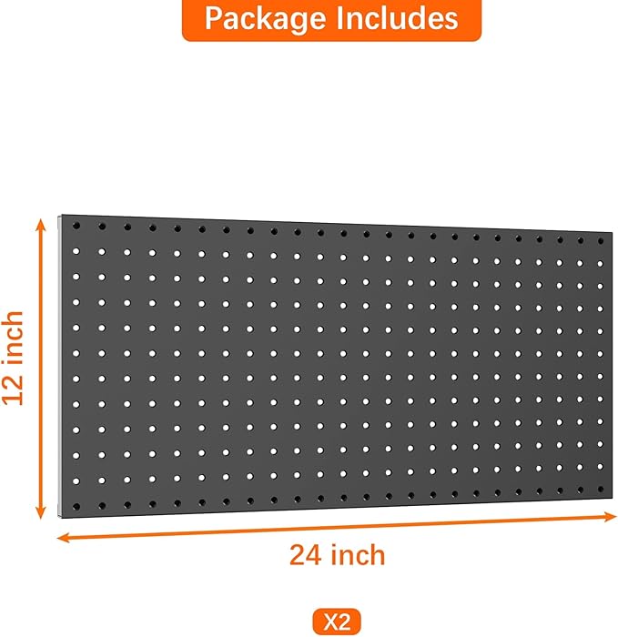 WALMANN Metal Pegboard Panels for Wall Garage Tools Storage Pegboard for Garage, Workbench, Modular Peg Board Tool Organizer Board(Pack of 2, Black)