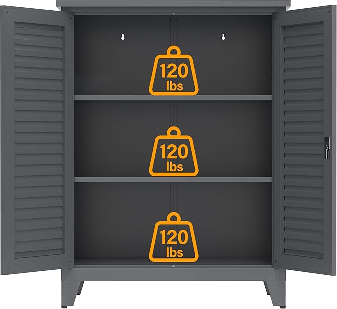 Wide Metal Tool Storage Cabinet with Adjustable Shelves, 47.2” Steel Organizer for Garage Basement Laundry Room Garden or Office, Heavy Duty Utility Storage Cabinet with Pegboard
