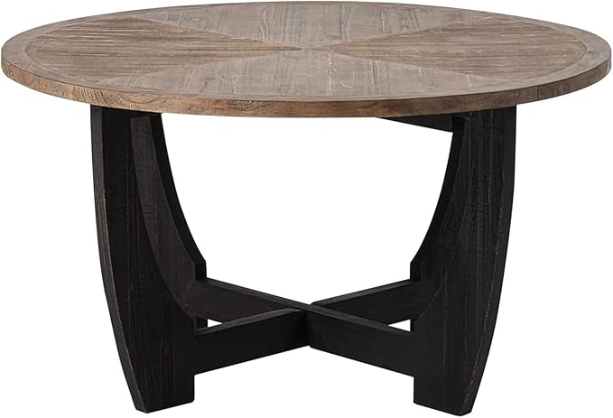COZAYH Rustic Farmhouse Coffee Table with Crisscross Base, French Country Accent Table for Family, Dinning or Living Room, Modern, Round