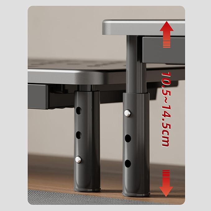 Denash Desktop Computer Riser Stand with Drawer, 3 Adjustable Height Metal Monitor Stand, 20KG Capacity Laptop Shelf for Workspace Organization (Black)