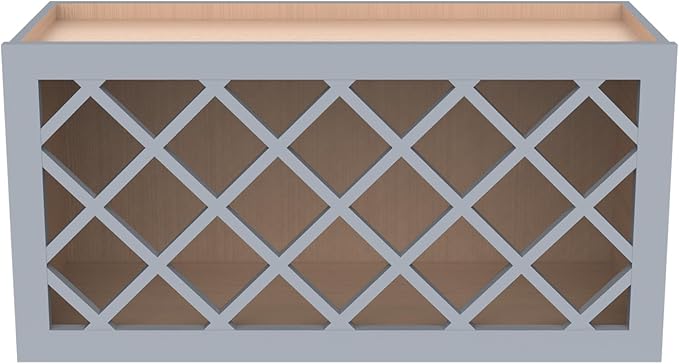 Solid Wood RTA Wine Bottle Rack Wall Cabinet with Lattice Panels Wine Holder Wine Storage Cabinet for Bar, Pantry, Wine Cellar Basement Countertop Mocha (Gray, 30”W × 12”D × 15”H), Sk-grey