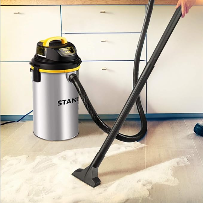 STANLEY Wet/Dry Vacuum SL18133，4.5 Gallon 4 Horsepower Wall-Mounted Hanging Vacuum with 26 Cleaning Range Stainless Steel Tank, Home/Garage/Upholster/Laundry Rooms Vacuum