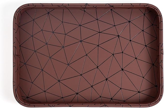 SANQIANWAN Faux Leather Valet Tray for Men Nightstand Bedside Entry Table Tray Catchall Tray for Keys,Wallet,Phone,Watch,Jelwery and Coin Gift for Dad Husband Boyfriend Uncle (BrownChequer)