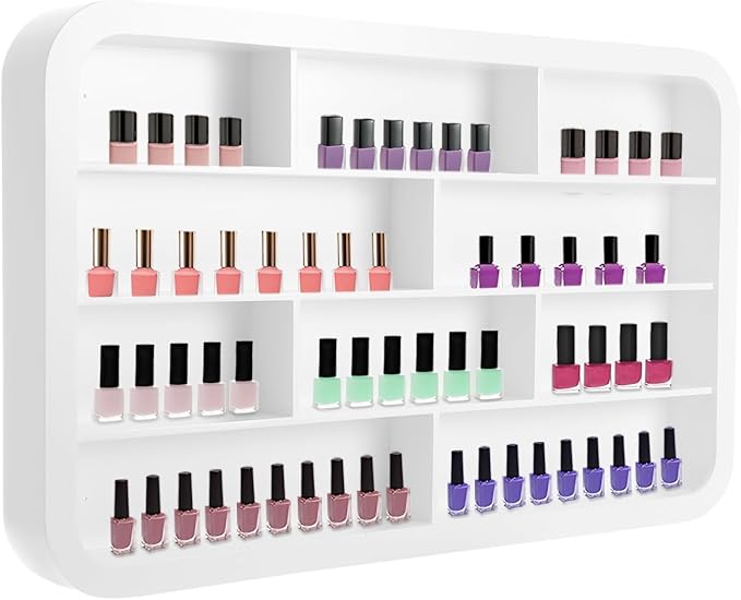 Wall Mounted Nail Polish Racks 4 Tier Hanging Nail Polish Storage Holder Cosmetic Display Stand Nail Polish Shelf Organizer for Home Salon Business Spa