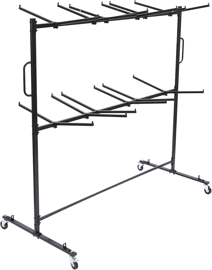 Folding Chair Rack with Wheels, Folding Chair Cart for 84 Chairs or 12 Tables,Heavy Duty Steel Holder, Rolling Storage Rack Dolly, Chair Storage Holder W/Elastic Cords,Dust Cover (Double Layer)