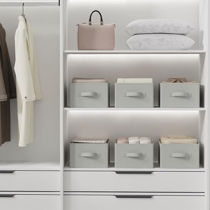 Storage Bins, 3 Pack Foldable Cloth Basket, Cube Organizer with 2 Handles, Suitable for bedrooms, living rooms, wardrobes, and workspaces, Grey, 13 x 9.1 x 5.5 In, XSNY11GS-3