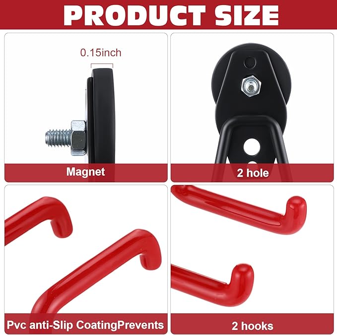 Landhoow Large Magnetic Hooks Heavy Duty Garage Magnet Hooks Strong Storage Utility Magnetic Hangers with Anti Slip Rubber Coating for Indoor and Outdoor Hanging(Red,10 Pcs)