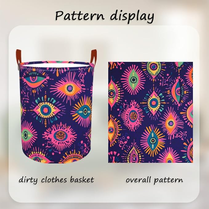 Laundry Baskets 15.7x19.7 Inch Large Colorful Eye Pattern Collapsible Laundry Hamper with Handles Oxford Fabric Clothes Storage Bin Foldable Dirty Clothes Organizer for Bedroom Bathroom Dorm
