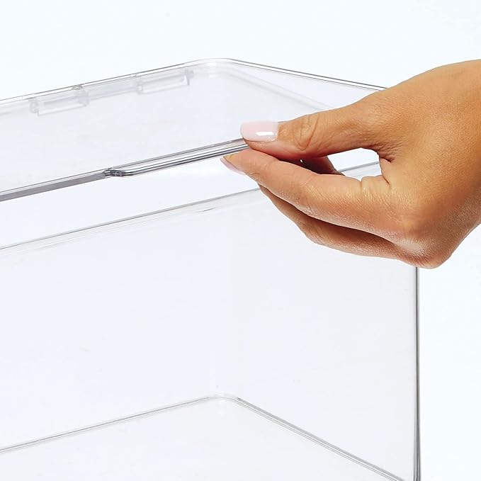mDesign Plastic Stackable Playroom/Gaming Storage Organizer Bin Box with Hinged Lid for Drawer or Cabinet - Organize Electronics, Crayons, Games, Blocks, Toys, Lumiere Collection - 2 Pack - Clear