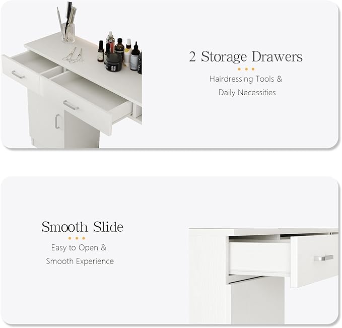 4ever2buy Salon Stations for Hair Stylist, Wall Mount Barber Station with Barber Cabinet, Hair Station Equipment Hair Dryer Holder, Drawers, Mirror not Included, White