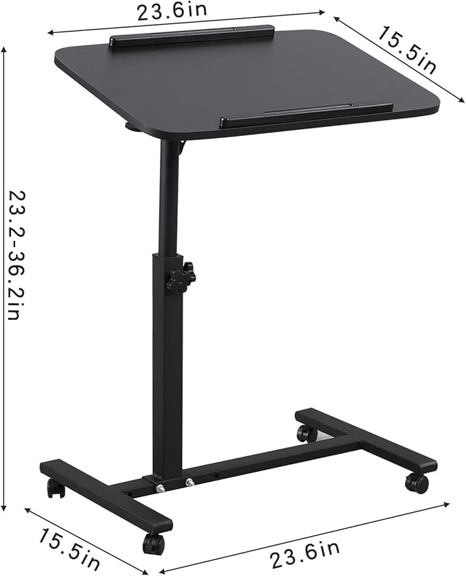 Bed Desk Adjustable Overbed Bedside Table Rolling Laptop Tray Desk Cart Height Portable Mobile Sit Stand Table Tilting Hospital Bed with Wheels