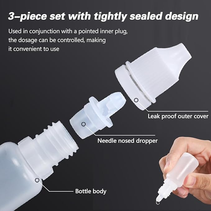 12PCS 5ML White Plastic Empty Squeezable Dropper Bottles Portable Eye Liquid Dropper Small Plastic Refillable Containers with Screw Cap and Plug (White, 5ML)
