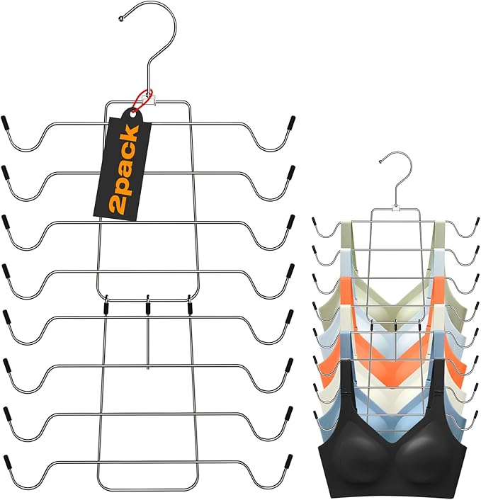 2 Pack Bra Organizer,Tank Top Hangers Space Saving,Closet Organizers and Storage,Bra Hangers for Closet Organizer,Tank Top Hanger for Sport Bras,Camisoles,Bathing Suit,Belt,Tie,etc,Silver
