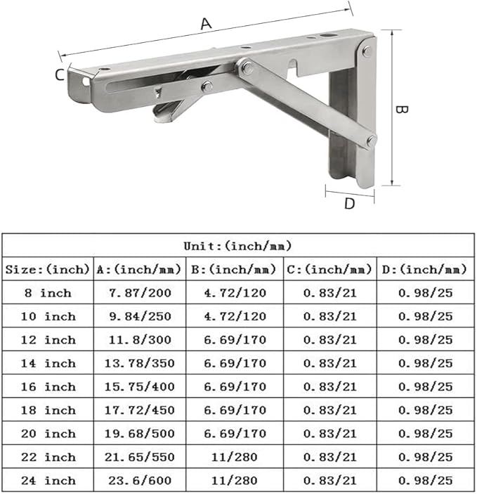 Folding Shelf Brackets, Max Load 300 lb, Heavy Duty Stainless Steel Collapsible Wall Mounted Shelf Brackets for Table, Space Saving DIY Bracket, Pack of 2 (2, 24 Inch)
