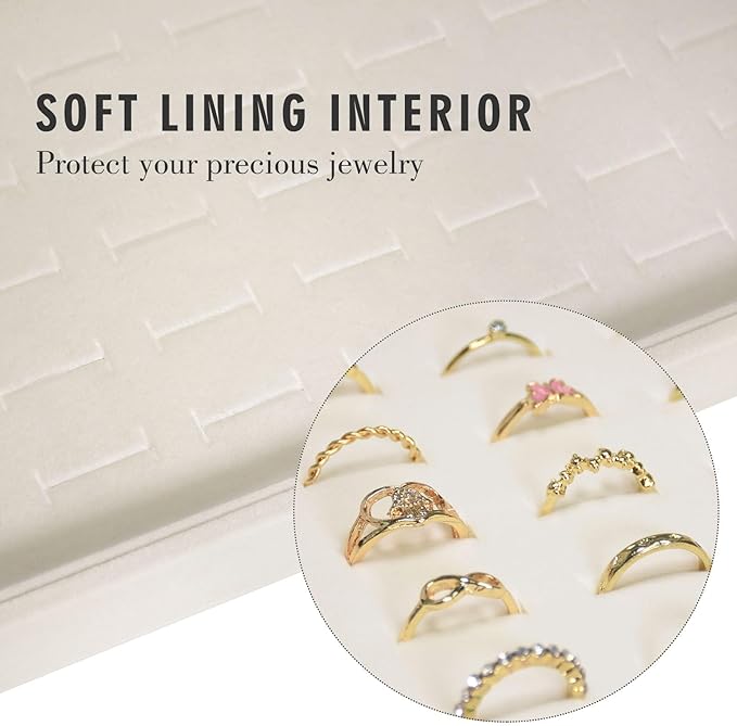 Velvet Ring Display Tray Organizer Box with Transparent Lid, 100 Slot Ring Holder Showcase For Store Display Jewelry Show Home, Ring Organizer For Rings Earrings (Beige)