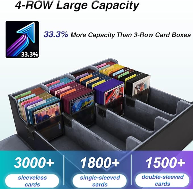 Venssu Card Storage Box For Trading Cards With Dedicated Card Supporters,3000+ Mtg Deck Box With 24 Colorful Divider Tabs,Trading Card Storage Fits For Magic Game Cards (Black and Grey)