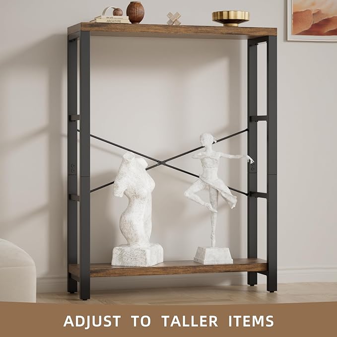 4-Tier 39.37" Wide Heavy Duty Bookshelf, Industrial Wood and Metal Bookshelf, Vintage Bookcase with Lock Wall Design, Living Room Shelf, Rustic Brown