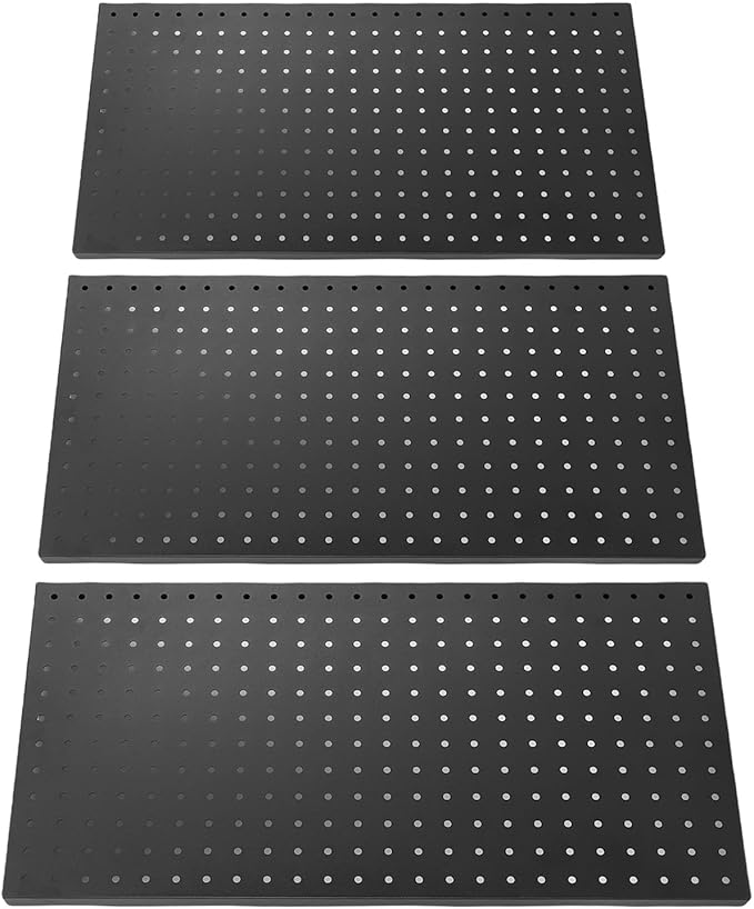 3Pcs Metal Pegboard Panels, 24x12inch Steel Black Pegboards Wall Organizer, 130lbs Heavy Duty Peg Board for Walls Home, Garage Tool Storage, Office Organization