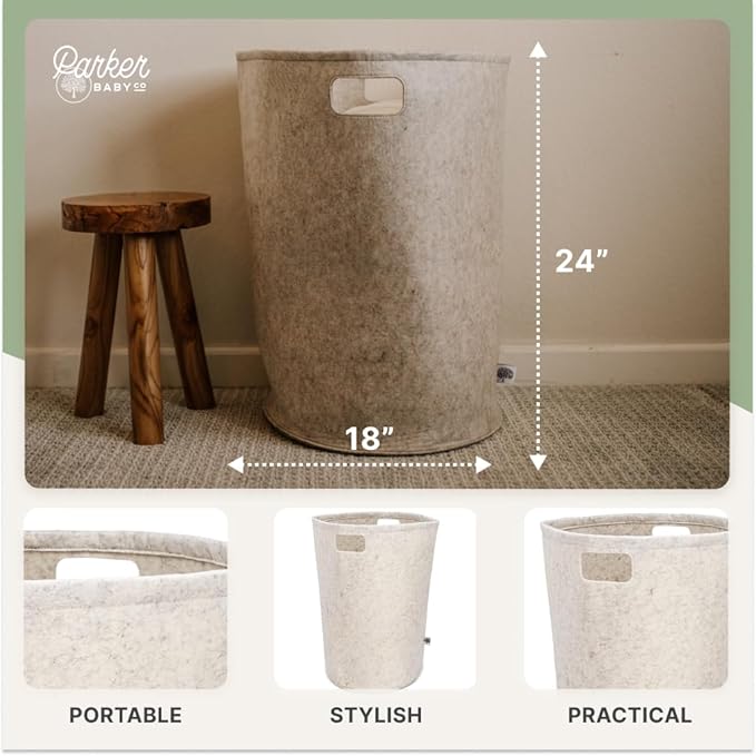 Parker Baby Co. Nursery Laundry Hamper - Large Felt Storage Basket and Baby Hamper for Nursery (White)