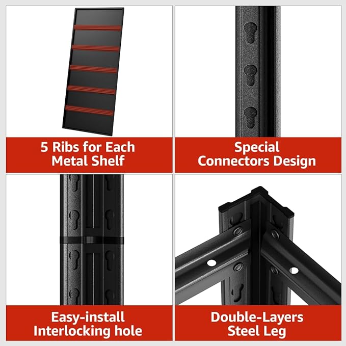 Extra Big/Large 55.12"Wide Father&I Industrial 6-Heavy-Dudy-Shelf-Rack Tall Metal/Steel Adjustable Garage Bin Storage Shelving Stand Shelves Units/System for Shed, 84" H*55.12W * 24" D, Black
