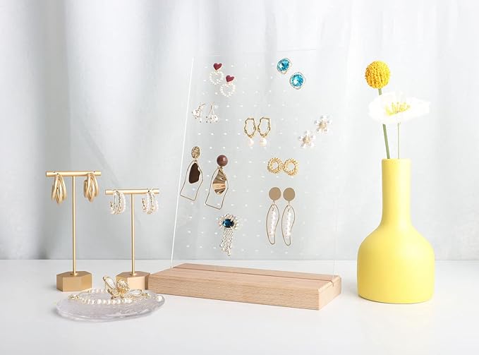GemeShou Beech earring display for selling jewelry, wooden earring holder for studs display, small jewelry studs display board for show【Wood stand with acrylic board-Beech】