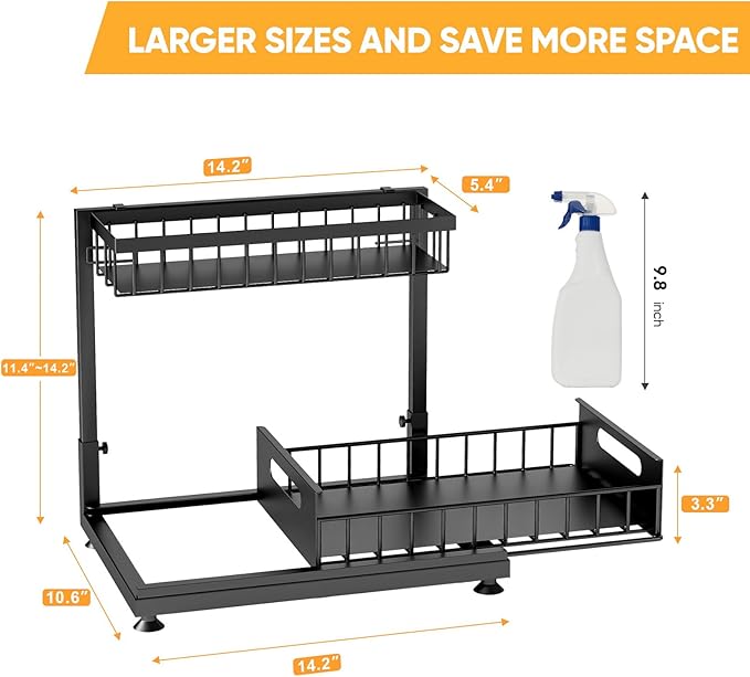 Under Sink Organizer Storage 2-Tier Premium Metal Pull-Out Racks, Height Adjustable, Easy Installation | Kitchen & Bathroom Organizers Pack of 1