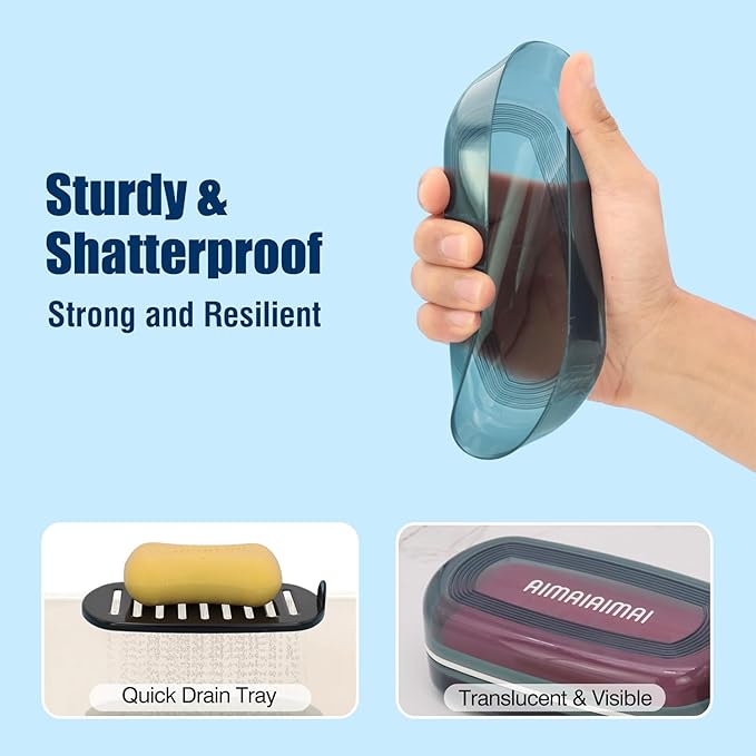 Shampoo Bar Holder Travel Case for Two Bars – Compatible with Kitsch Solid Shampoo & Conditioner Bars, Large Soap Container for Bathroom or Travel (Blue Style A-Large)