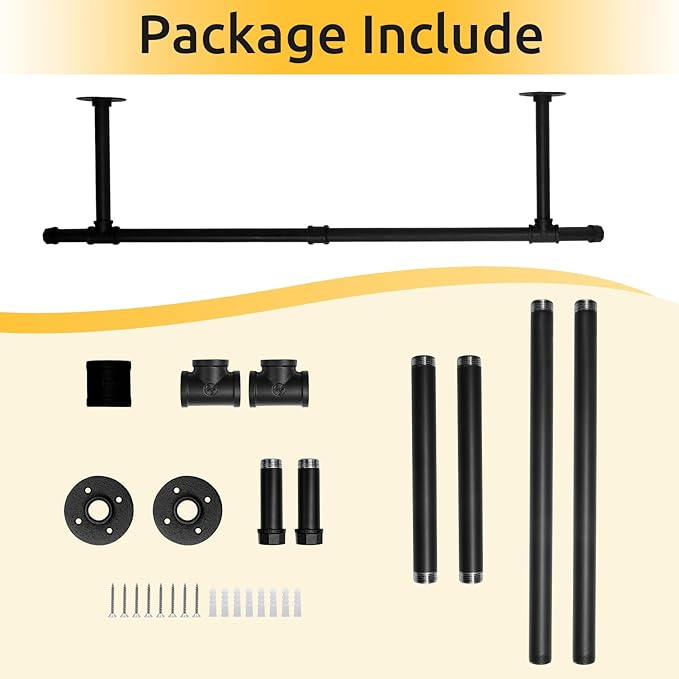 36 inch Industrial Pipe Clothes Rack Wall Mount For Hanging Rod Bar for Laundry Room Up to Max Load 135Lb Black