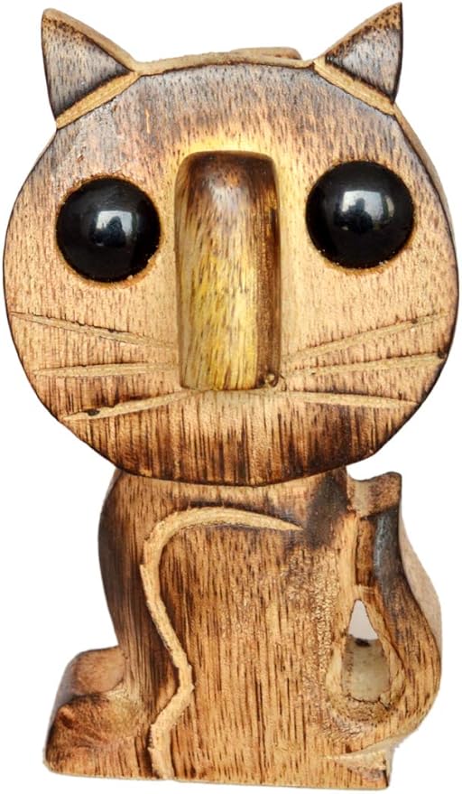 ETROVES Wooden Cat Eyeglass Holder - Bedside Wood Eye Glass Holder/Stand, 5 Inch, Brown