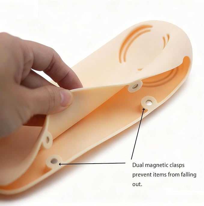 Magnetic Silicone Makeup Brush Holder – Portable Cosmetic Brush Organizer Case, Travel Makeup Tool Storage for Purse, Bag & Beauty Essentials (Apricot)