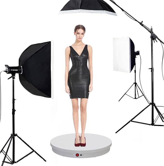 JAYEGT Motorized Rotating Display Stand, 350Lbs Load，360 Degree Electric Rotating Potography Turntable for Products Display，Live Show， Remote Control +5 Colors Backgrounds (White / 20.5inch /Wired)