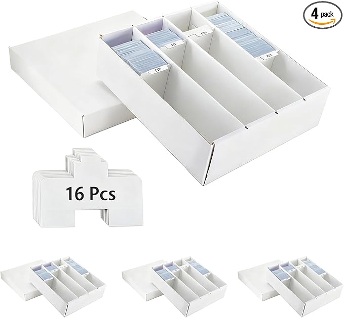 4 Pack Sports Card Boxes 3200 Count Cardboard Card Storage Box White Bulk Card Storage Boxs with Card Supporter Dividers Cards Storage Box for Card Game Card Boxes