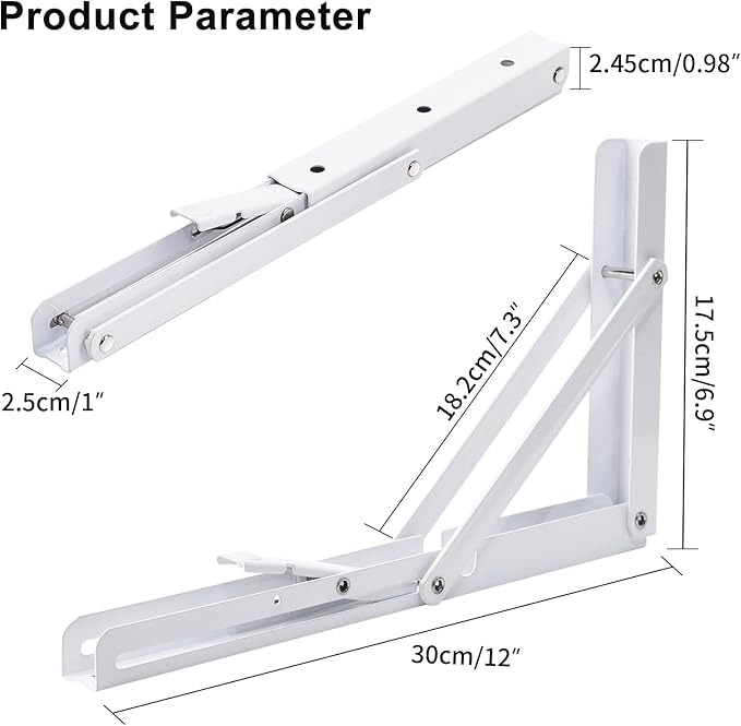 YUMORE Folding Shelf Bracket Heavy Duty, 12 Inch White Collapsible Shelf Bracket, DIY L Bracket for Workbench Folding Table Hinge, Max Load: 330lbs, 2 Pack